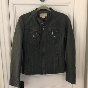 Michael Kors gray leather Moto  jacket